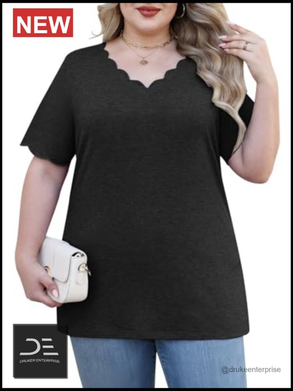 Plus Size V Neck Tunic Tops Loose Fit Short Sleeve T Shirts for Women - Picture 2 of 7